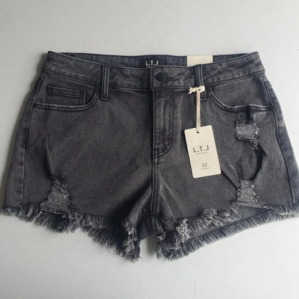 Anthropologie LTJ Letter to Juliet Acid Black cut off jean shorts NWT size xl - Picture 2 of 11